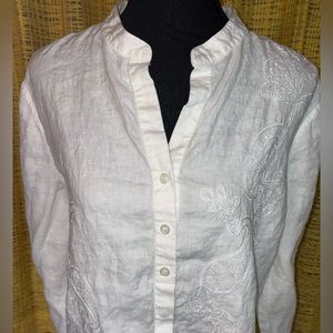 Liz Claiborne white 100% linen blouse Large